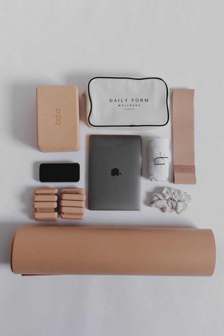 Daily Form Wellness class essentials, laid out